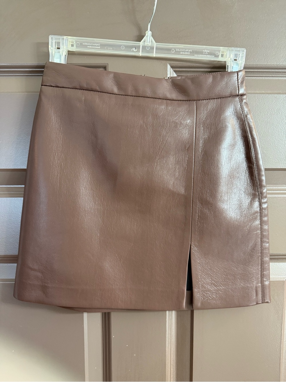Aritzia Wilfred Chocolate Brown Faux Leather Mini Skirt with Front Slit